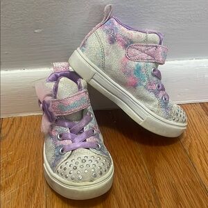 SKECHERS Twinkle Toes Sparkly Purple and Pink High-Top Sneakers Toddler size 7